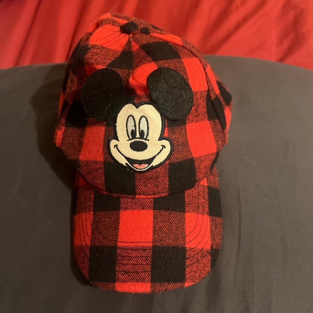 Disney MICKEY MOUSE Kids Toddler Baseball Cap Hat w/Ears Red Buffalo Plaid